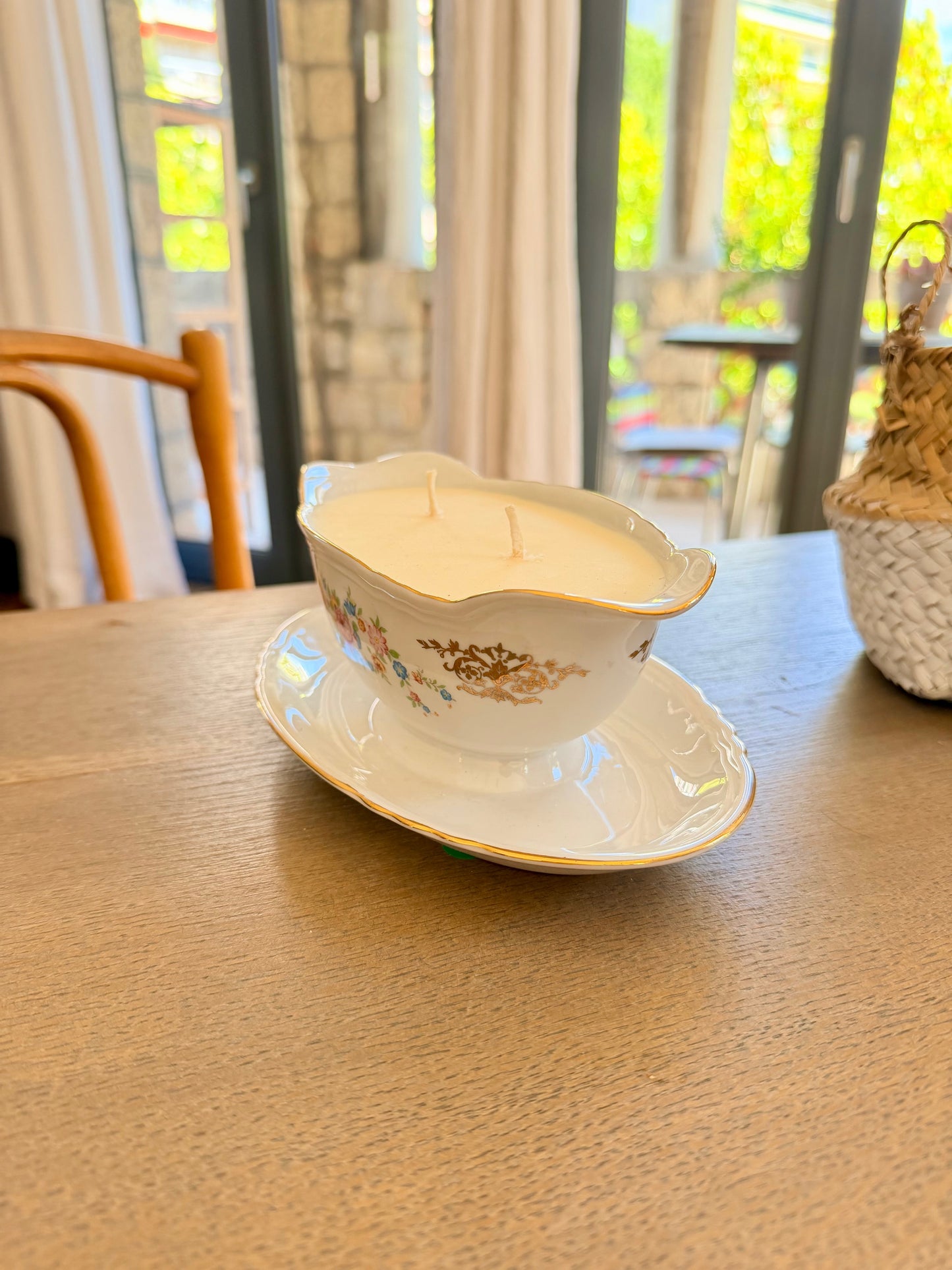 Bougie Grande Saucière porcelaine Décor floral Vintage