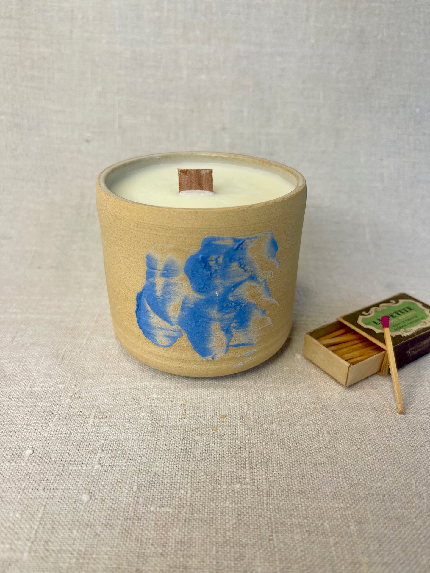 Bougie Céramique grès décor bleu, Collab Atelier Jeannette