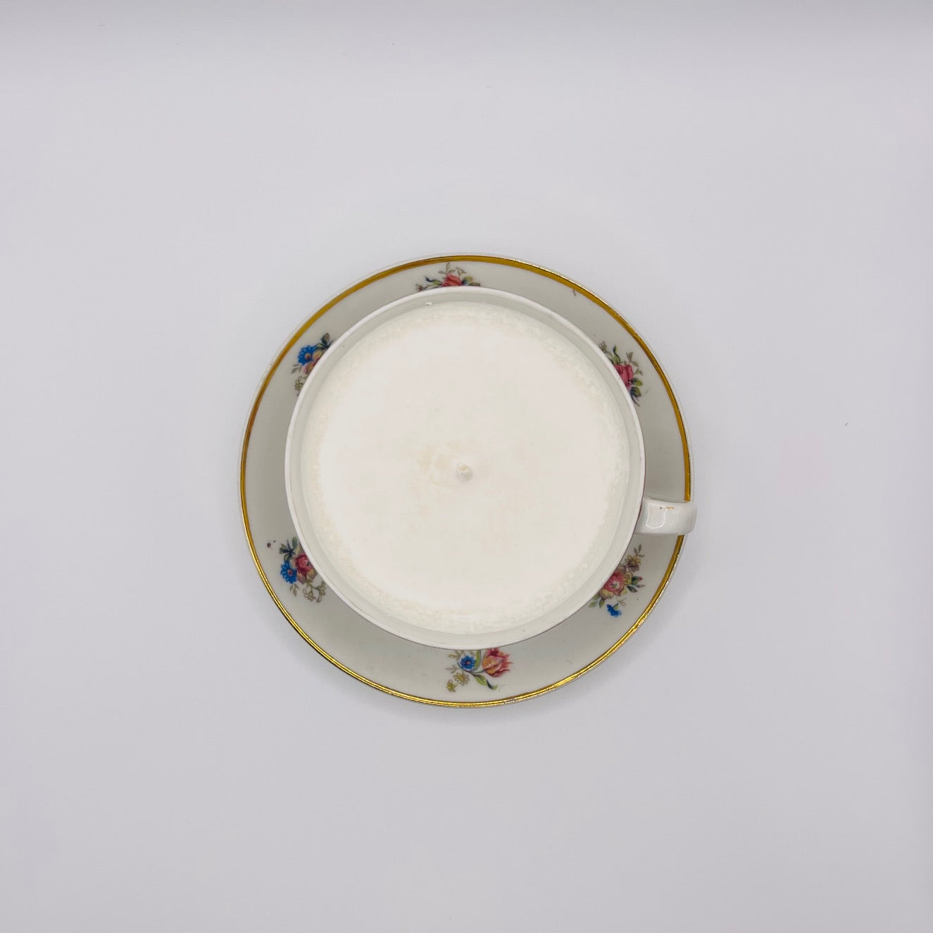 Bougie Tasse porcelaine ancienne, décor petites fleurs