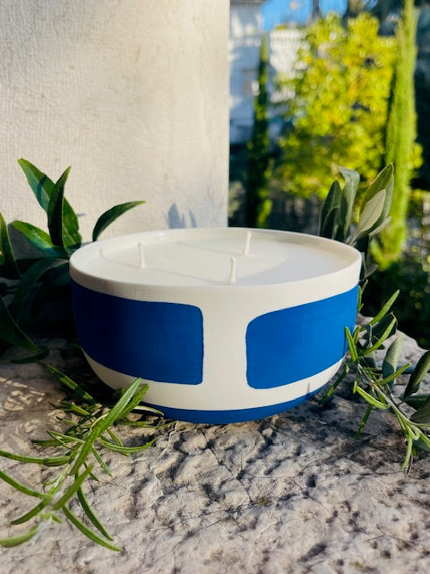 Grande Bougie en porcelaine 3 mèches Bleu Klein, MSG