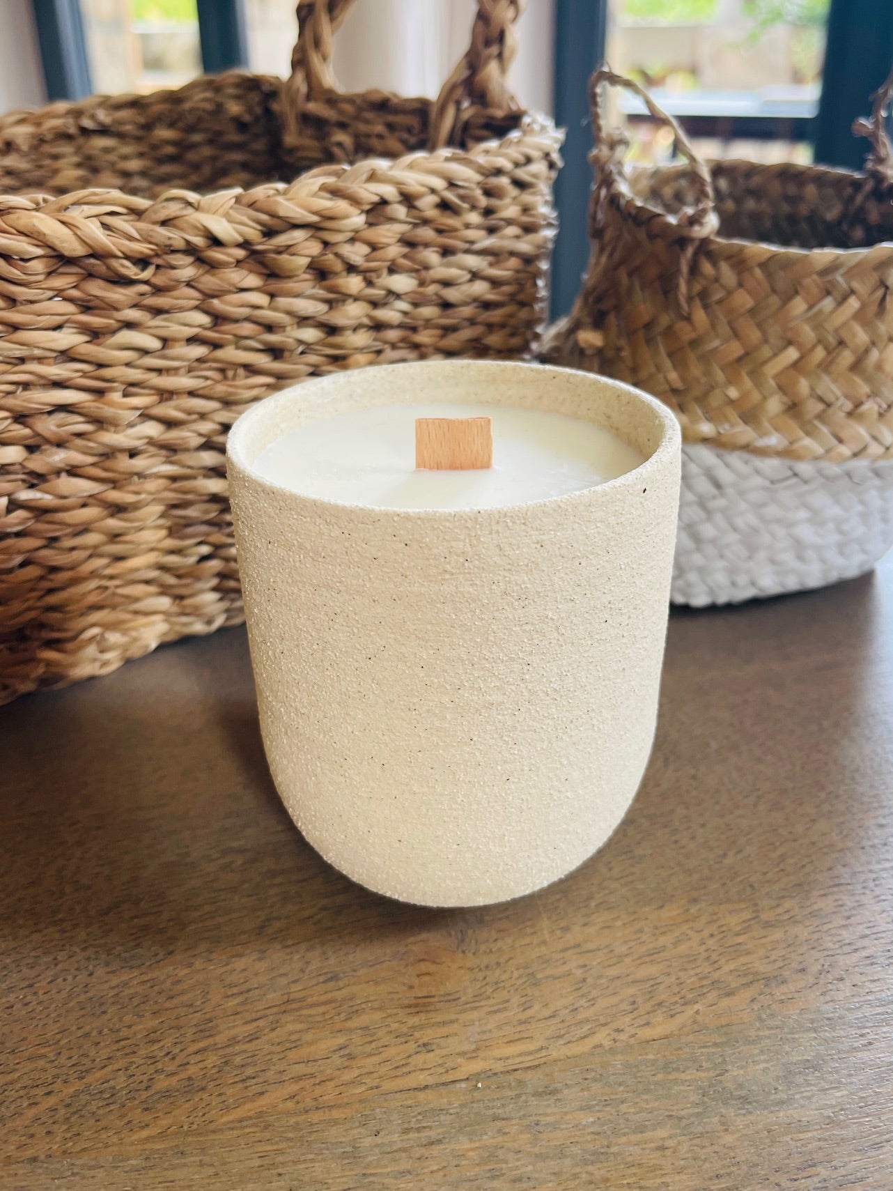 Bougie Grand Mug grès beige, Collab Caroline Duriez