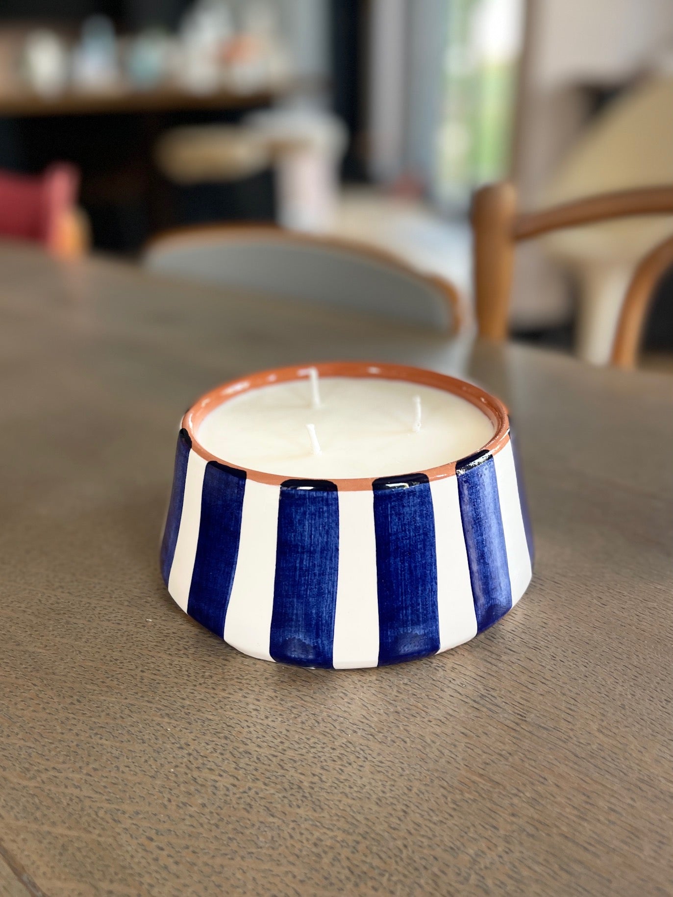 Grande bougie 3 mèche bleue marine , Collab Casa Cubista