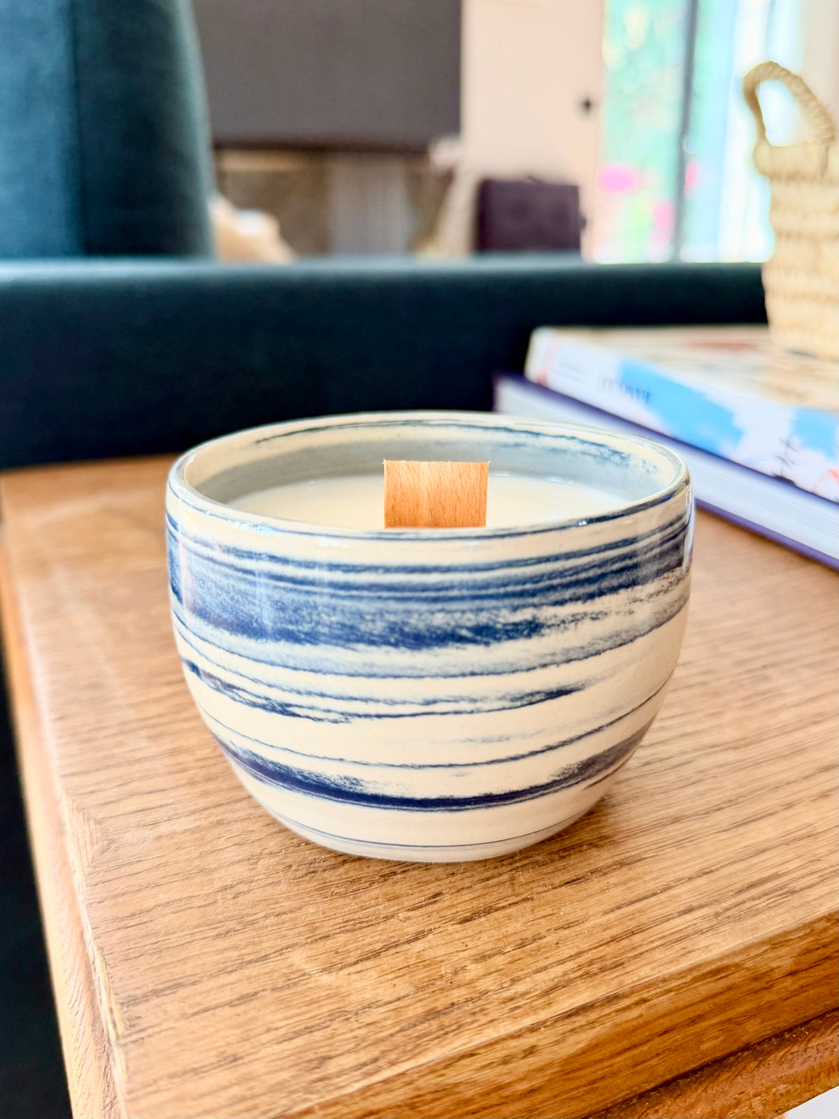 Bougie Large Mug Bleu Rayé